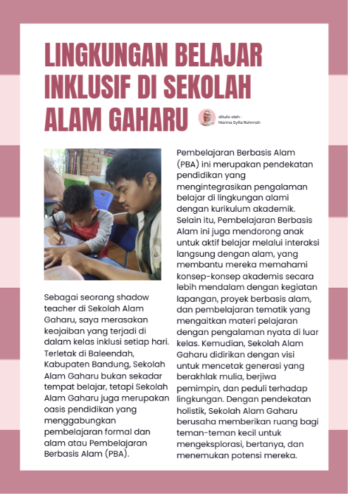 Lingkungan belajar inklusif di sekolah Alam Gaharu 